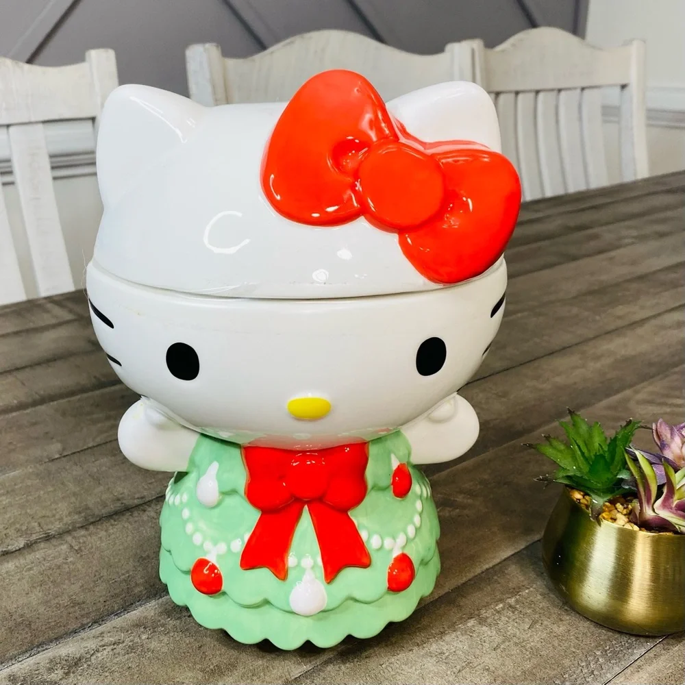 NWT Hello Kitty Christmas 2024 Green Tree Dress Ceramic Cookie Jar/Canister